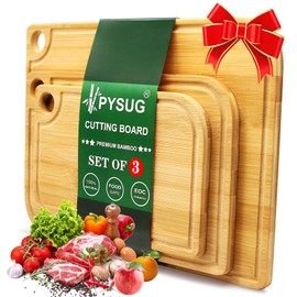 Organic Bamboo Cutting Board Set of 3, Christmas Gifts, Wood Cutting Boards for Kitchen with Deep Juice Grooves, Ideal Charcuterie & Chopping Board for Meat,Vegetables, Board Size13in/11in/9in
