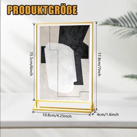 EOGRFW Pack of 4 Acrylic Sign Holders with Gold Edge, Picture Frame with Golden Edges and Vertical Stand, Table Stand, 10.8 x 15.5 cm, Double-Sided Picture Frame Gold for Wedding Party Snumming