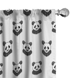 Ambesonne Tattoo Curtains, Panda Bear Portraits Mascots Pattern for in Black and White, Window Treatments 2 Panel Set for Living Room Bedroom, Pair of - 28" x 63", Black and White