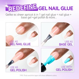 Gelike EC Nude-Colored Gel Nail Glue - 6 in 1 Sheer Apricot Nail Glue for Clear Acrylic Nails,Long Lasting Extension Gel Adhesive UV Nail Glue for Clear Press On Nail Tips,UV Cure Required