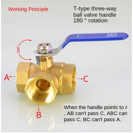 3-Way (T-Port) Ball Valve, NPT Female (1/2") Made of Forged Brass Lever Handle Ball Valve Switch for Water Pipe Natural Gas