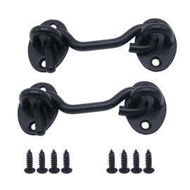 Joyangy 2 Pack 3 Inch Black Stainless Steel Hook and Eye Latch, Heavy Duty Barn Door Lock for Gates, Sheds, Windows, Fences, Cabin - Solid Thicken Privacy Latch with Mounting Screws