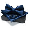 RBOCOTT Navy Blue Bow Tie Silk Bowtie and Pocket Square