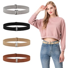 HXSYKJDM 4Pcs Invisible Elastic Belts, Flat Buckle Belt, Adjustable Stretch Belt with Flat Buckle No Show Waist, Adjustable Elastic Belts for Jeans Pants Dresses