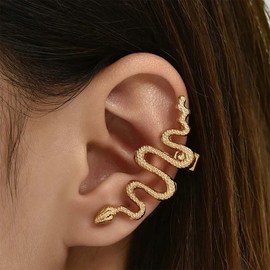 Aneneiceera Vintage Snake Ear Cuff Earrings Gold Serpent Cuff Earrings Punk Snake Ear Cuff Wrap Earrings Snake Clip on Earrings Jewelry for Women and Girls (Left)