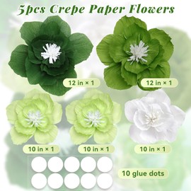 5pcs Green Paper Flowers,3D Tissue Paper Flowers,Artificial Wall Décor Wedding Birthday Backdrop Centerpieces Party Decorations Supplies (Green)