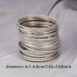 Manfnee Silver Bangle Bracelets for Women Multi Layer Stackable Textured Bracelets Boho Jewelrys Set.