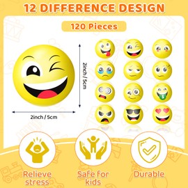 Libima 120 Pcs Face Stress Balls Bulk 2 Inch Foam Face Squeeze Balls Mini Yellow Funny Stress Relief Ball for Kids Adults Coworkers Stress Relief Squeeze Finger Exercise School