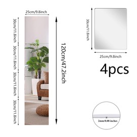 Cunnikku Wall Mirror Full Length, Acrylic Mirror Tiles, Shatterproof Flexible Plastic Mirror Sheets for Bedroom, Walls, Home Gym, Living Room Door (12inchx8inch-4PCS)