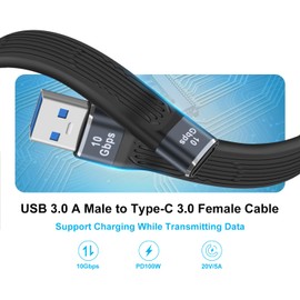 YINGAYOU Flat USB C Extension Cable 10Gbps USB C 3.0 Cable Short SuperSpeed Data Transfer 100W 20V 5A Support Audio & Video 4K@60Hz, for Phones,Laptops,PC (A Male to C Female, 13 cm)