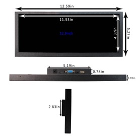 VSDISPLAY 12.3 inch 12.3'' 1920x720 600nit IPS Portable LCD Monitor VS123ZJ01A,with USB VGA Video Port,Dual Speakers, as DIY Stretched Bar Display