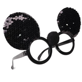 Needzo Round Mouse Ear Glasses, Plastic Frame with Reversible Sequins and Pom Pom, Theme Park and Costume Accessories, One Size