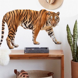 Tiger Wall Sticker, 3D Lifelike Ferocious Tiger Wall Sticker Decoration Peel and Paste Jungle Animal Art Sticker Children's Kindergarten Bedroom Living Room Game Room Home Decoration (2)