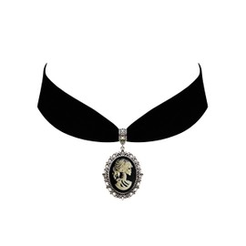 Victorian Vault Skeleton Skull on Black Ivory Cameo Gothic Steampunk Victorian Pendant on Choker
