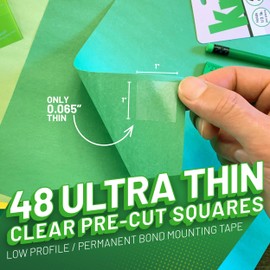 Krazy Finger Lift Double Sided Mounting Tape, 1"x 1", Pack of 48 Pre-Cut Pieces, Ultra-Thin for Crafts, Scrapbooking, School Projects & Card Making, Easy-to-Peel Adhesive Squares