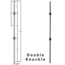 Stair Balusters (5-Pack) Hollow Double Knuckle Iron Railing Spindles - Real Satin Black not Matte Metal Balusters 1/2" x 44" Tall Stair Parts Metal Spindles