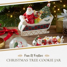 Spode Christmas Tree Collection Santa in Sleigh Cookie Jar | 13.25 Inch Christmas Cookie Jars made of Fine Dolomite | Candy Jars for Kitchen Counter with Lid | Christmas Cookie Containers