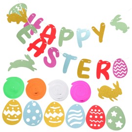 CAXUSD 1 Set Hanging Happy Easter Banner Garland Swirl Pendants Easter Decor for Festive Parties Reusable Bunting for Indoor Outdoor Celebrations