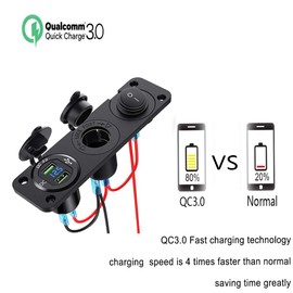 Etrogo Auto USB Steckdose Zigarettenanzünder Einbausteckdose 12V 24V mit Dual QC3.0 USB Ladegerät mit Digitale LED Anzeige Unabhängigem Schalter Wasserdicht für Auto Boot Marine Motorrad LKW