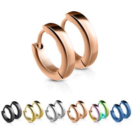 Treuheld® Narrow Creole Earrings in 6 Colours (Black, Rose Gold, Silver, Gold, Colourful, Blue) – Stainless Steel – Women's & Men's Ear Rings – Earrings with Clasp Clasp – 2.5 mm Wide – Earrings for Folding