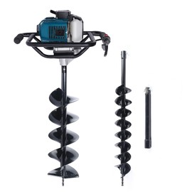 BJTDLLX 52cc Digger, 2-Stroke Single Cylinder Air-Cooled Gas Powered Engine Earth Auger Engine, Post Hole Digger Auger Post Hole Digger w/ 4", 8" Double Spiral Drills & 12" Extension Bar -Style 4