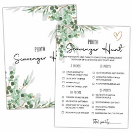 Bridal Shower Party Games, Photo Scavenger Hunt Minimalist Wedding Shower Game for Adults, 25 Eucalyptus Greenery Engagement Party Games Cards (5" X 7"), Bachelorette Party Supplies Decorations -04