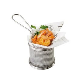 APS Servier-Edelstahl-Frittierkorb, Miniatur Frittierkorb für Pommes, Zwiebelringe etc., Snack-Korb, aus Edelstahl Ø 9 cm, H: 8,5 cm, Griff 9 cm