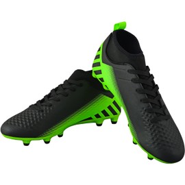Vizari Santos FG Adult Soccer Cleats for Outdoor Play | Mid-Cut High Ankle Football Shoes for Mens | Molded TPU Outsole with Round Studs for Stability & Maximum Traction, Black/Green, 12