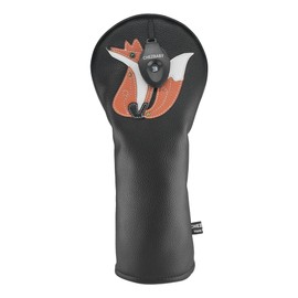 Golf Driver Head Cover with Fox Design, Black Leather, Protective Club Headcover (1, 3 Wood)
