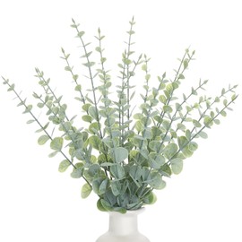 Voqoza 18pcs Eucalyptus Stems Greenery Stems Fake Leaves Artificial Flowers Bouquet Faux Branches Centerpiece Flores Plants for Home Party Decor Wedding Decoration