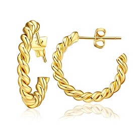 Twisted Hoop Earrings for Women,14K Gold Plated Chunky Small Huggie Hoop Earrings Gift for Her, Copper, other