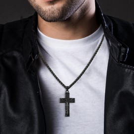 Esrial Jesus Cross Necklace for Men Crucifix Bible Verse Pendant Stainless Steel 18+2" Christian Baptism Confirmation Religious Gifts for Men