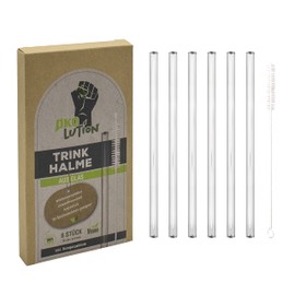 Ökolution Glass Drinking Straws 6 Pieces Length 15 cm Reusable and Environmentally Friendly with Practical Cleaning Brush Diameter Approx. 10 mm Sustainable FSC Cardboard Packaging