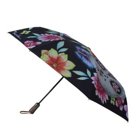 Anuschka Umbrella AUTO Open/Close - UPF 50+ Max Sun protection - 38” Waterproof Canopy - Fits in Handbag - Windproof Flexible Fiberglass - Day of the Dead