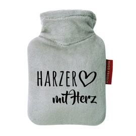 Huuraa Taschenwärmer Harzer mit Herz Geschenk 0,2 Liter Grey Mini Veloursbezug Harzer Geschenkidee
