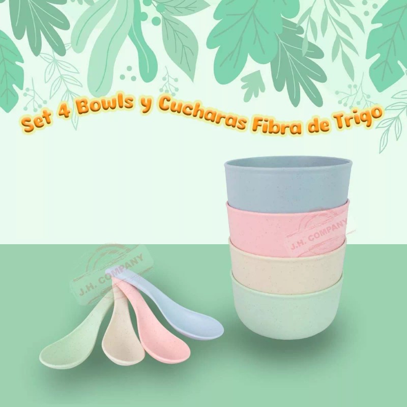 J.H. Company Set 4 Bowl + 4 Cucharas Fibra De