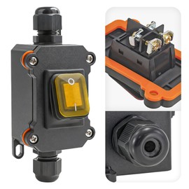 Waterproof Inline Rocker Switch Box DC 12V–24V 20A Lighted ON/Off Power Toggle Switch for Equipment & Automotive, Outdoor Heavy-Duty Controller with PG9 Cable Glands Fits 4–8mm Wire (Two-Side, Yellow)