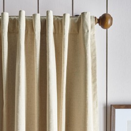 Martha Stewart Lido Linen Blackout Foam Lined Rod Pocket/Back Tab Window Curtain Panel Pair, 84", Linen