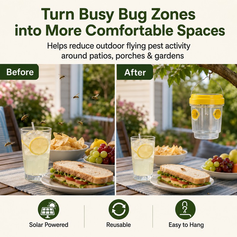 Solar Wasp Trap for Outdoor Pest Control – Reusable Hanging