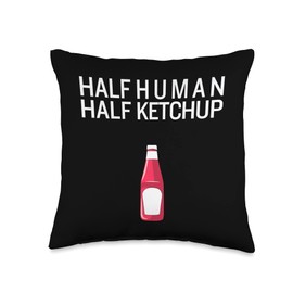 Funny Ketchup Lover Fast Food Addict Half Human Half Ketchup Throw Pillow