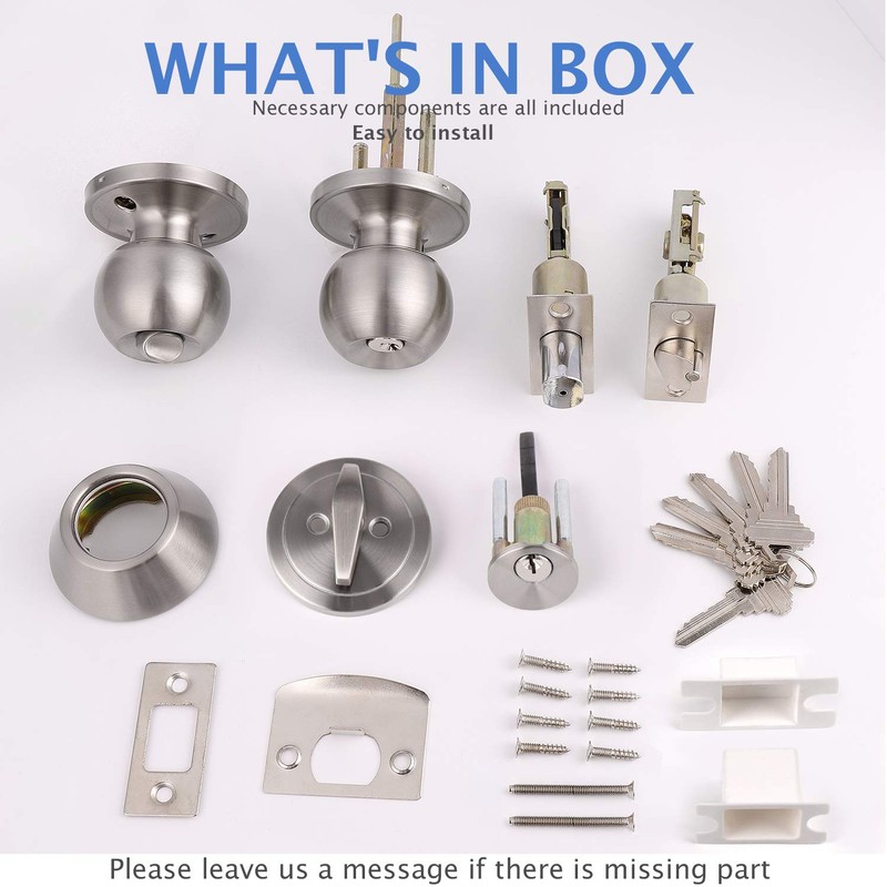 Knobonly Keyed Alike Exterior Door Knob, Round Outdoor Lock with