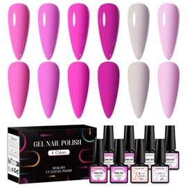 Four Lily Hot Pink Gel Nail Polish Set 8pcs Bright Pink Gel Polish Soak Off UV/LED Nail Gel Polish Spring Baby Pink Color Nail Polish Nail Art Manicure Salon DIY at Home