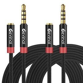 3.5mm TRRS Headphone Extension Cable, Devinal 1/8" inch Female 4-Pole to Male Extension Cord, Mini-Jack Aux Stereo Audio Connector 3.3Ft/1M (2 Pack)