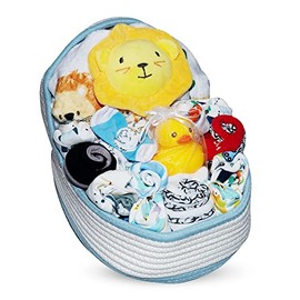 Bassinet New Baby Boy Gift Set, Baby Layette Set with 17-Piece Unique New Baby Essentials for Expecting Moms and New Parents, Blue - Nikki’s Gift Baskets