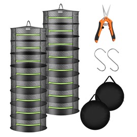 VIVOSUN 2-Pack 8-Layer Mesh Drying Rack Hanging Design with Green Zippers for Dehydrating, Indoor and Outdoor (Pruning Shears Included)