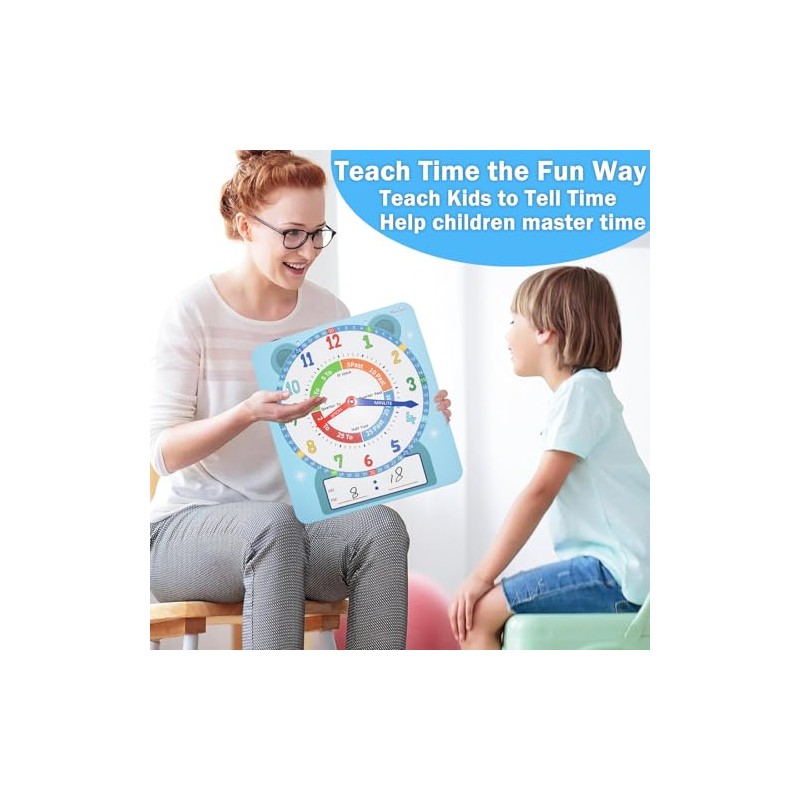 Teaching Clocks for Kids, Large Magnetic Writable Dry Erase Learning