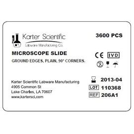 Karter Scientific 206A1 Microscope Slides, Ground Edges, Plain, 90 Corners, 3x1, 72pk (Case of 3600)