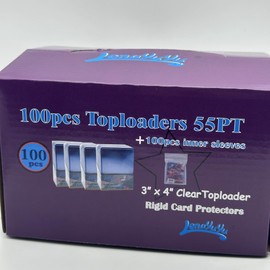Lenayuyu 1 Display Box of 100pcs 3" x 4" Clear Thick Top Loaders Toploaders 55PT+ 100pcs Card Sleeves Soft Sleeves for Cards Baseball Card Protectors Penny Sleeves + Toploaders
