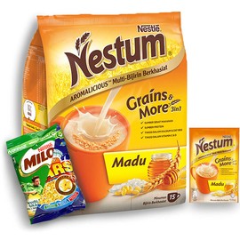 Nestle Nestum All Family 3-in-1 Instant Cereal Milk Drink and 1-Pack Snack Bundle (Milo or Koko Krunch, 30 g) - Low Fat Wholemeal Wheat, Rice & Corn Grits, Fortified Vitamins (Honey, 14 Sachets)