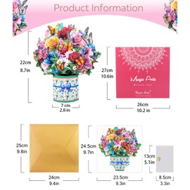 3D Pop Up Flower Bouquet Card Floral Greeting Card with Roses and Butterflies for Mother's Day, Birthday, Anniversary, Get Well, Thank You, Wedding, Housewarming, Retirement, Sympathy, Easter,